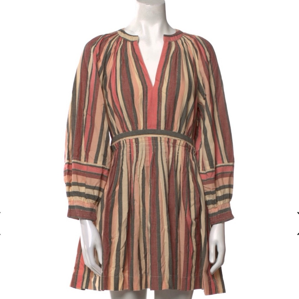 Ulla Johnson Brown Cream Long Sleeve Sundress